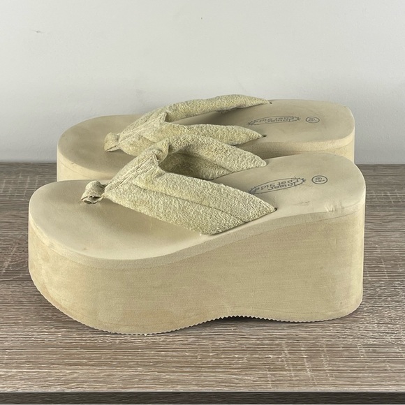 Y2K Lower East Side Platform Flip Flop Wedge Thong Sandals - Size 6.5 - Picture 3 of 5